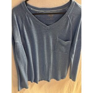 Calvin‎ Klein Long Sleeve V-Neck Sweater Women Large L Blue Cotton SOFT!!